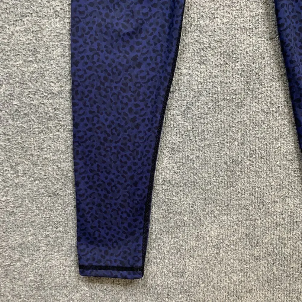 Barre3 Leggings Women XS Extra Small Blue Cheetah High Rise Wide Waistband Yoga